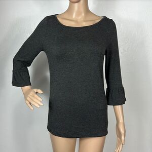 Three Dots Gray 3/4 Ruffle Sleeve Boat Neck Top Size M
